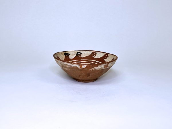 Pottery Bowl with Pedestal Base, Wave Imagery on Interior