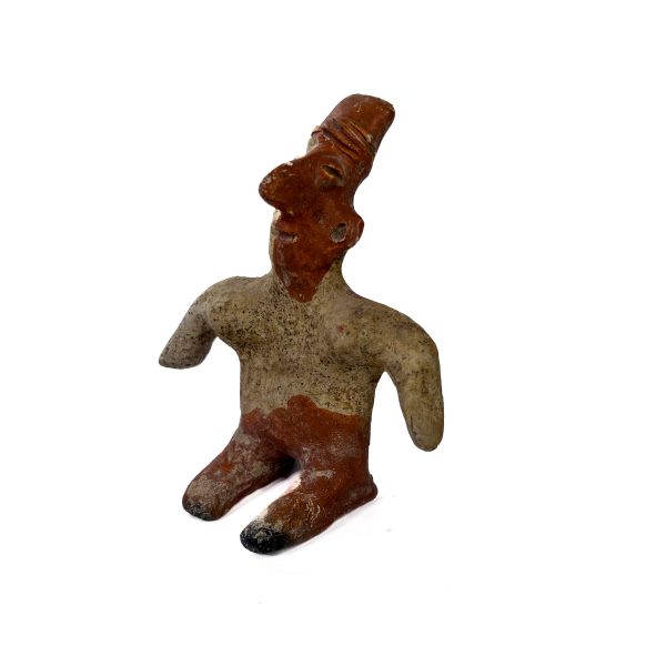 Ceramic Red and Buff Seated Figure